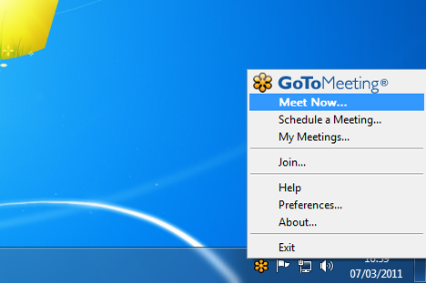 With the client software installed, GoToMeeting sessions can be initiated with a couple of mouse clicks.