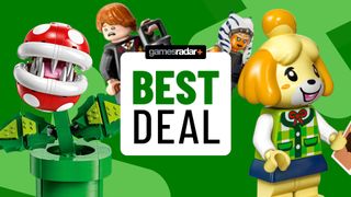 Lego Piranha Plant, Ron, Ahsoka, and Isabelle beside a 'best deal' badge