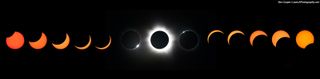 This composite photo, taken by Ben Cooper in Australia, shows the evolution of the November 2012 solar eclipse from partial phases to totality.