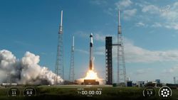 A SpaceX Falcon 9 launches the company's CRS-34 cargo mission to the International Space Station for NASA from Florida on May 15, 2026.