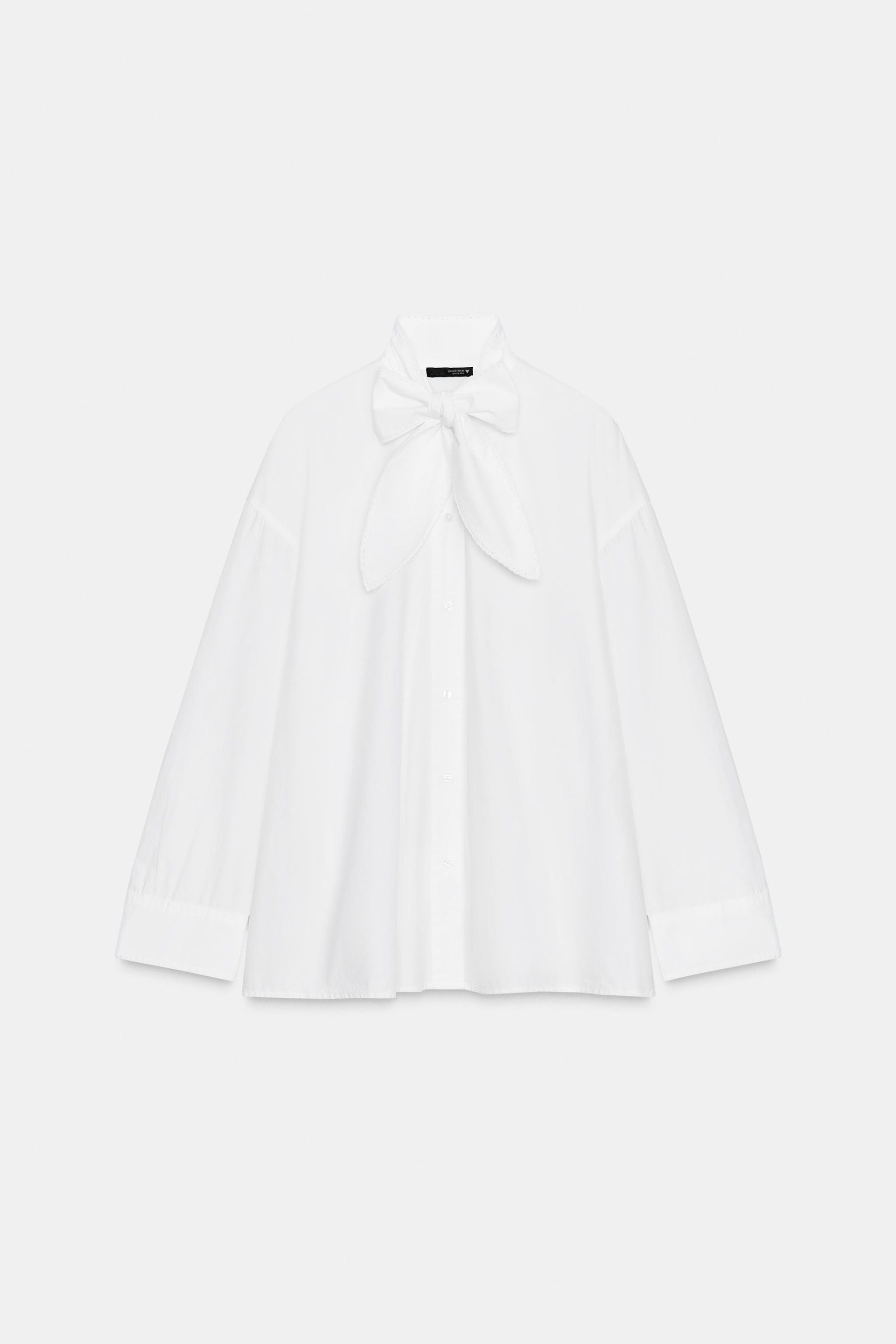 Oversized Poplin Shirt With Lace Tie