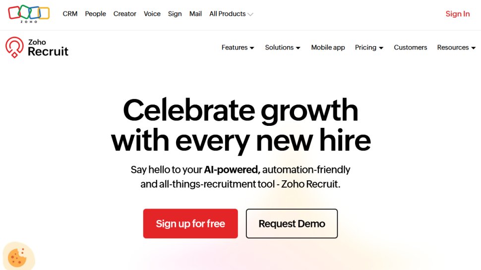 Zoho Recruit website screenshot (March 2026).