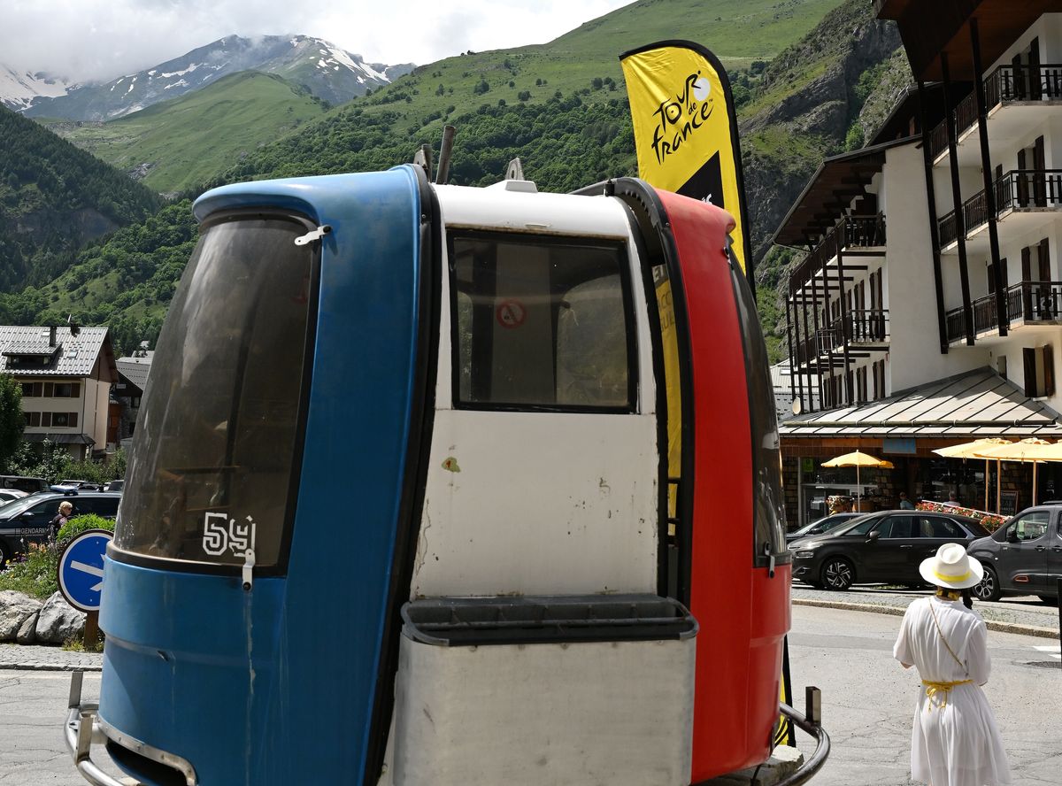 VALLOIRE, FRANCE - JULY 02: Cable car at the finish area during the 111th Tour de France 2024, Stage 4 a 139.4km stage from Pinerolo to Valloire / #UCIWT / on July 02, 2024 in Valloire, France. (Photo by Tim de Waele/Getty Images)