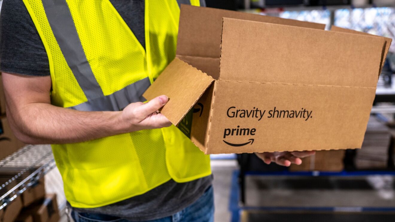 Picture of Amazon's 'Trampoline' boxes used for drone delivery, which offer extra cushioning to protect items during their 13-foot drop on delivery.