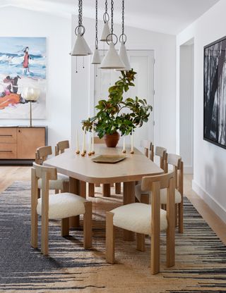 An organic shaped dining table
