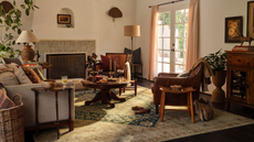 Living room with dark wooden furniture