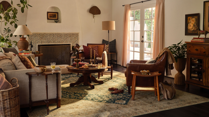 Living room with dark wooden furniture
