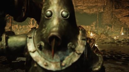The Duskbloods character Zork in an iron suit