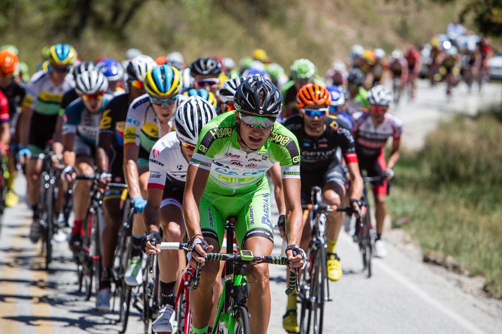 The Bardiani team sends riders to the front at the base of the climb.