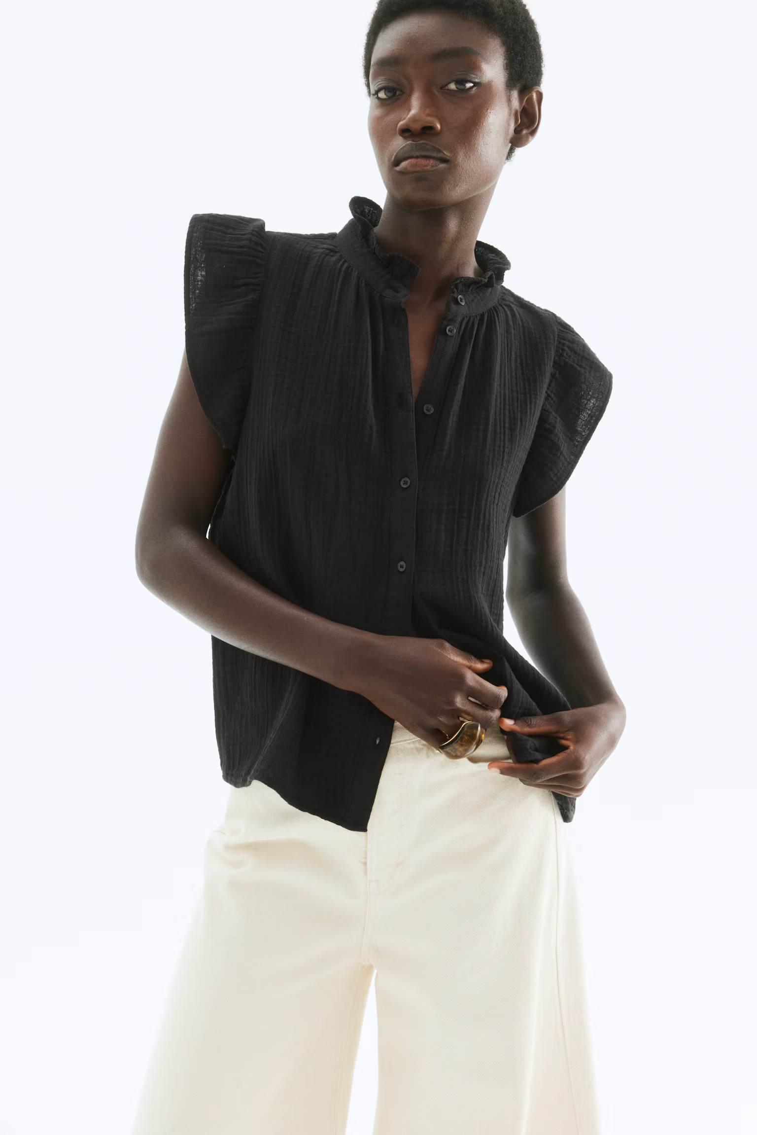 H&M, Flutter-Sleeved Muslin Blouse