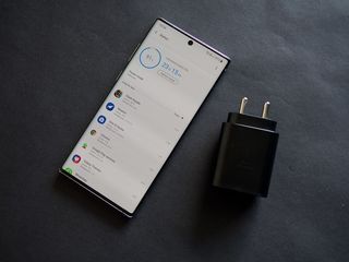 Samsung Galaxy Note 10 Plus with wall charger