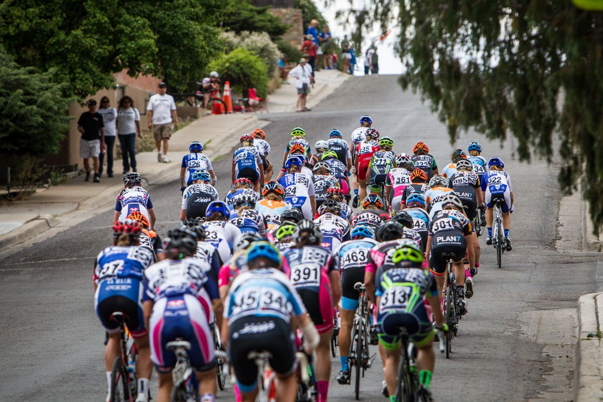 The women tackle the hill on the back side of the course.