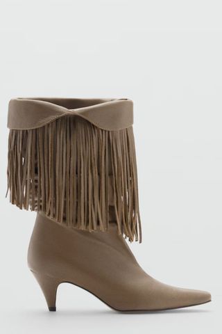 Mango Leather Ankle Boots with Fringe Heel