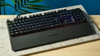 A black SteelSeries Apex Pro wired gaming keyboard