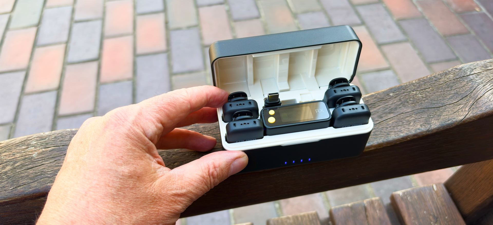 The carry case charges all four transmitter mics and the receiver simultaneously, so the entire kit is ready for your next shoot.