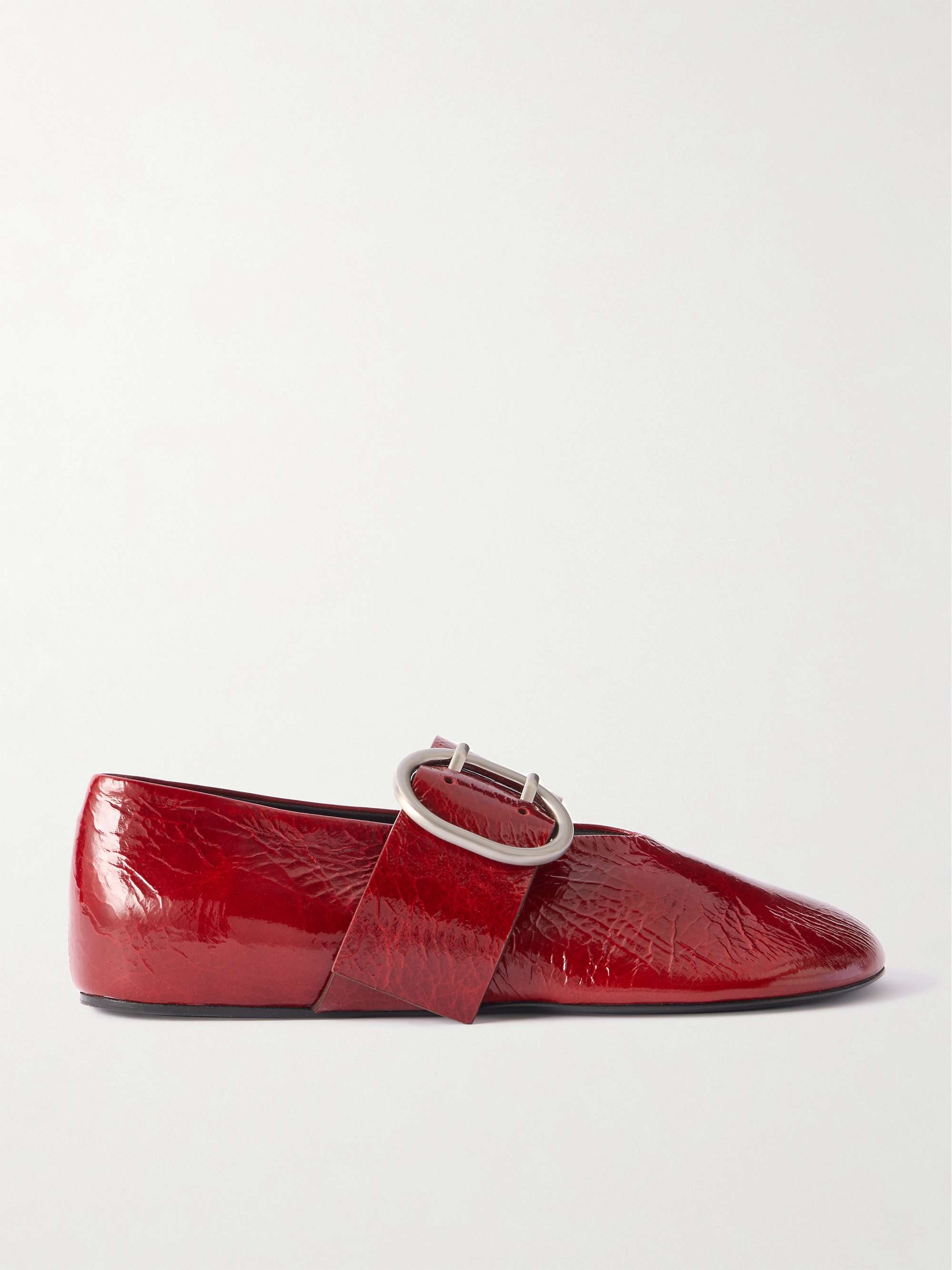 Crinkled Patent-Leather Mary-Jane Ballet Flats