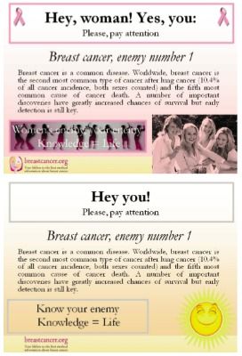 Contrary to popular intuition, women reacted negatively toward a pink breast cancer ad compared to a neutral-colored one containing nearly identical language.