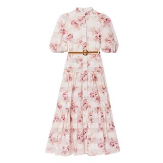 Zimmermann Rosa Belted Floral-Print Cotton and Silk-Blend Jacquard Midi Shirt Dress