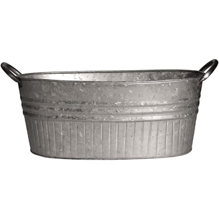 Anhxn Tub Metal Planter W/handles &amp;ndash; Lightweight Galvanized Steel With Drainage Holes &amp;ndash; Indoor/outdoor Garden Pot