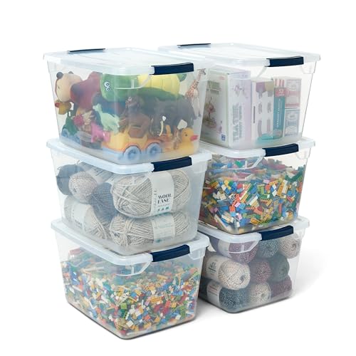 Rubbermaid Cleverstore Clear 32 Qt, 6 Pack Stackable Plastic Storage Bins With Lids, Great for Closet and Laundry Storage, Organizing in the Home