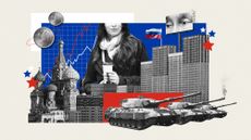 Photo composite of Russian locations, people, economy and Putin