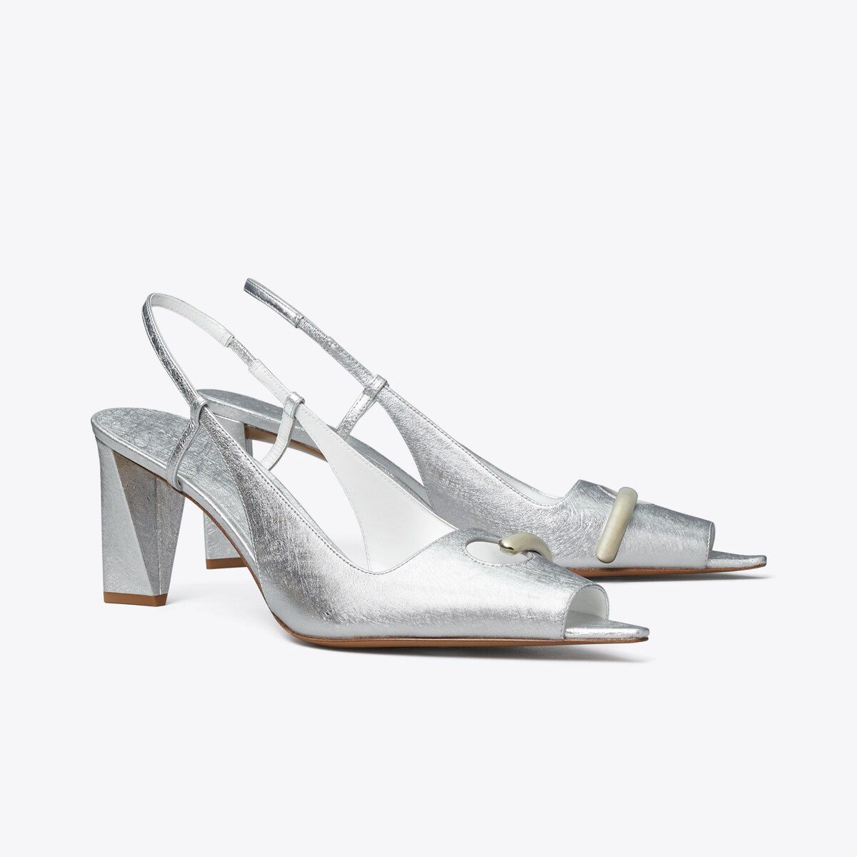 Pierced Peep-Toe Slingback in Metallic, Size 10