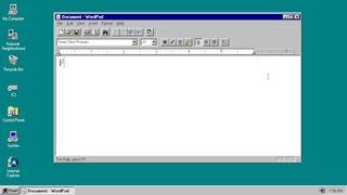 A screenshot of Windows 95, with WordPad running on the desktop