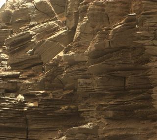 This close-up view of Martian rock formations from NASA's Curiosity rover reveals fine layers of sandstone. The rover's Mastcam snapped the photo on Thursday (Sept. 8), as the rover exited the Murray Buttes region.