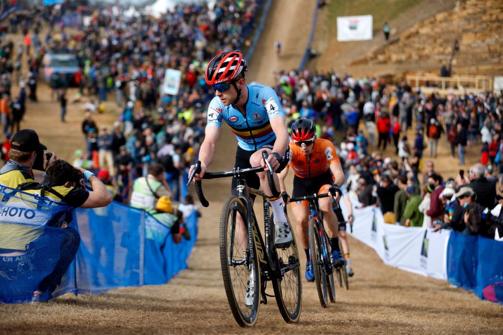 FAYETTEVILLE ARKANSAS JANUARY 30 Eli Iserbyt of Belgium competes during the 73rd UCI CycloCross World Championships Fayetteville 2022 Mens Elite Fayetteville2022 on January 30 2022 in Fayetteville Arkansas Photo by Chris GraythenGetty Images