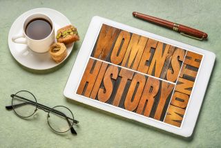 Women's history month on a tablet computer
