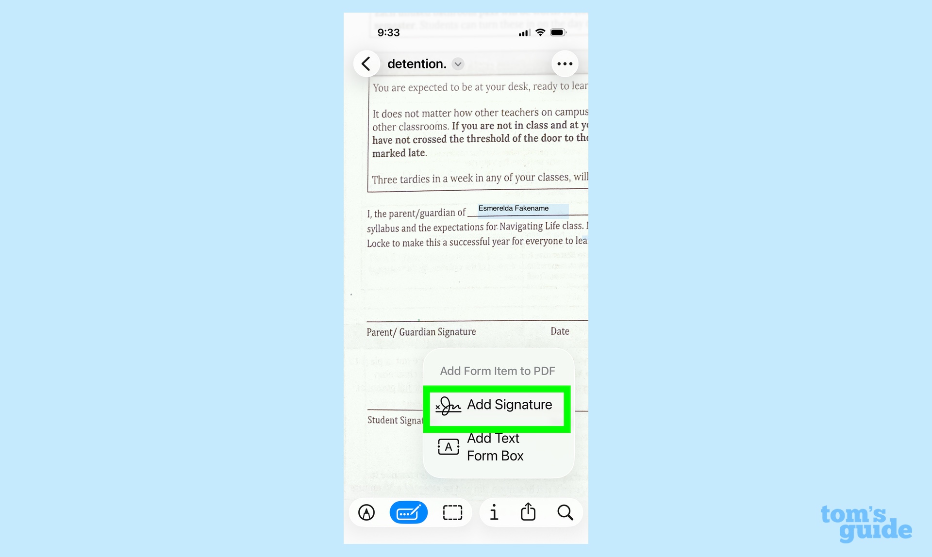 Select Add Signatures in Preview app