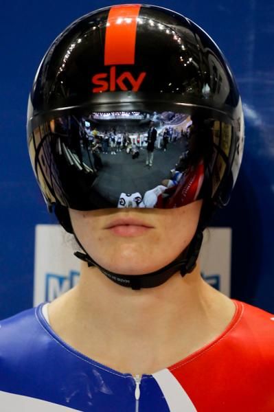 Victoria Pendleton focuses before a sprint heat