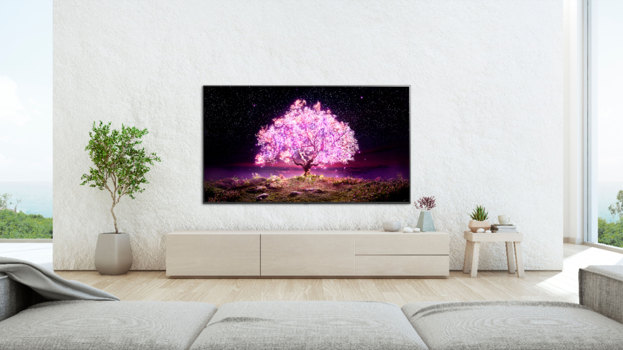 LG C1 OLED TV screen in the living room