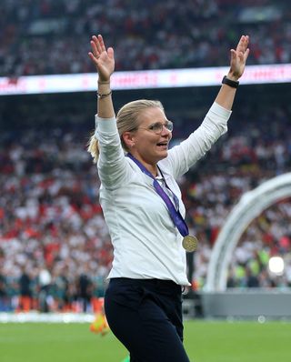 England head coach Sarina Wiegman lead the Lionesses to Euro 2022 success.