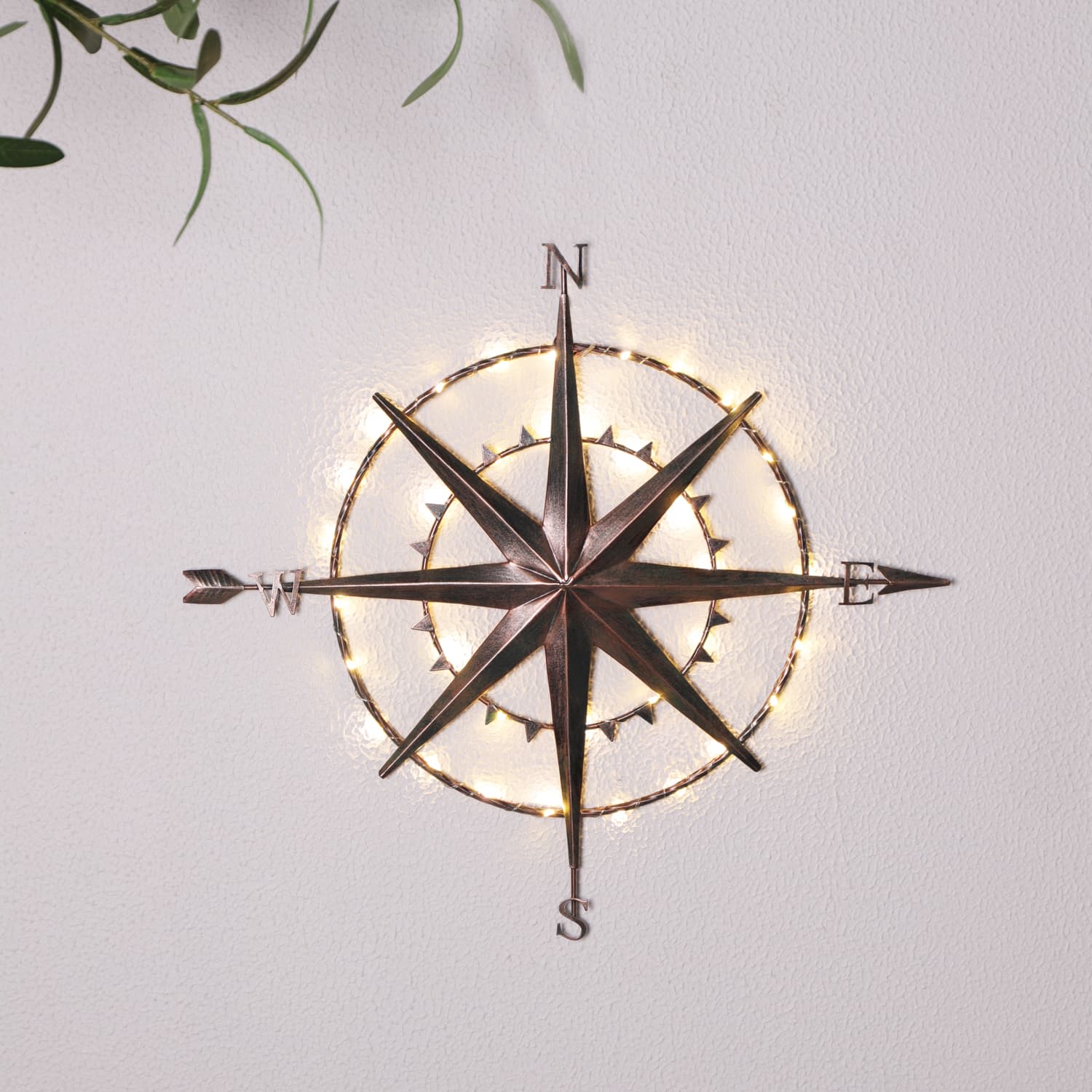 Mason &amp;amp; Jones Solar Powered Metal Compass Wall Art