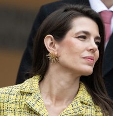 Charlotte Casiraghi in a yellow plaid suit