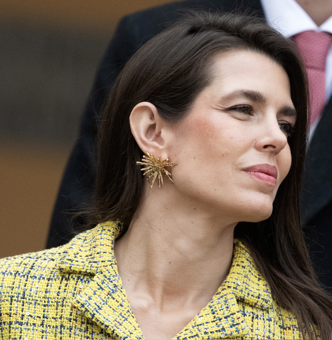 Charlotte Casiraghi in a yellow plaid suit