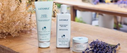 Liz Earle beauty products on a shelf