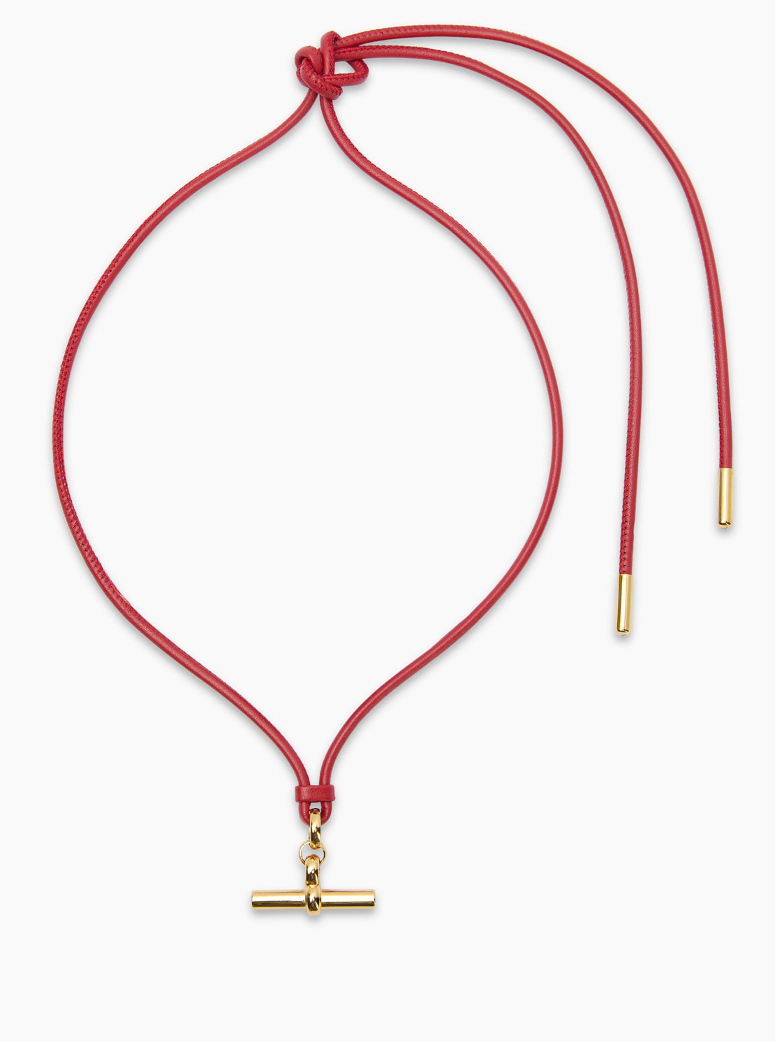 Medium Gold T-Bar on Red Leather Necklace