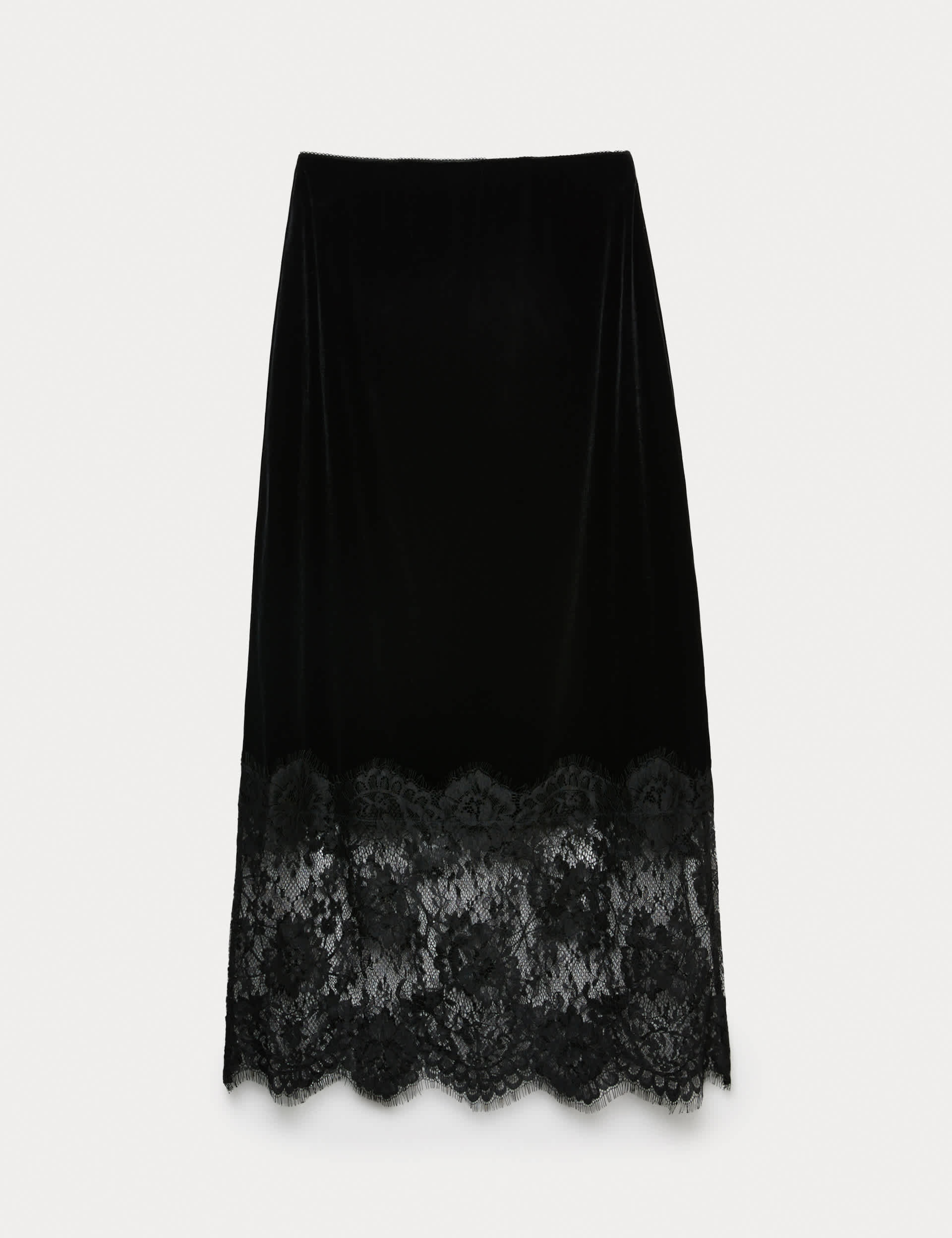 Velvet Lace Detail Midi Pencil Skirt