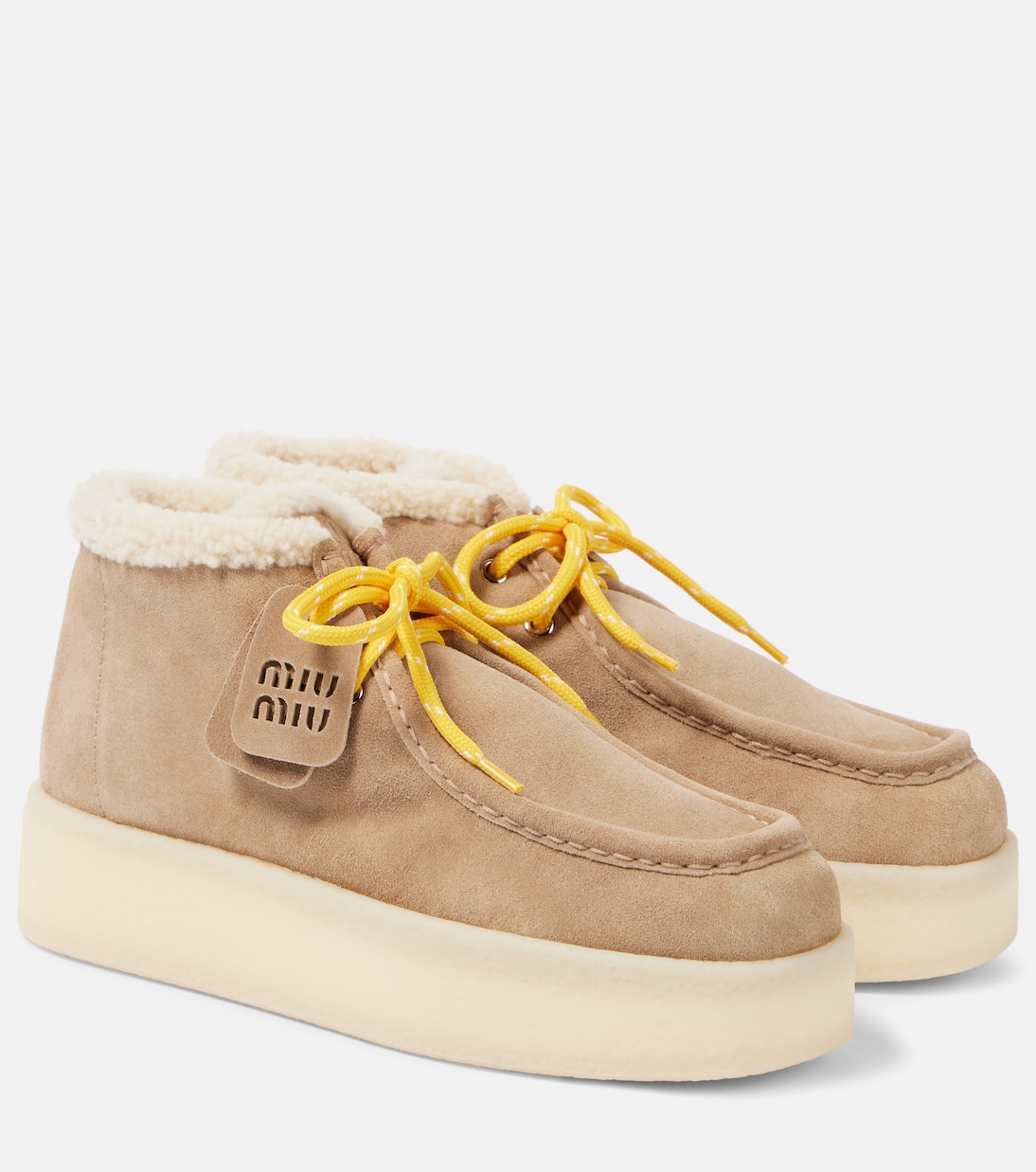 Shearling-Lined Leather Platform Ankle Boots