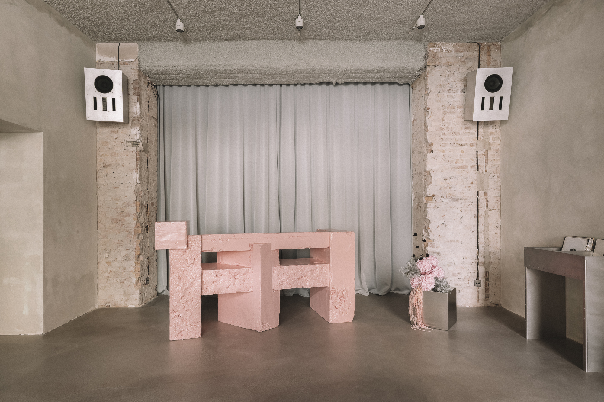 Brutalist Pink DJ Booth by Yont Studio for SEVEN