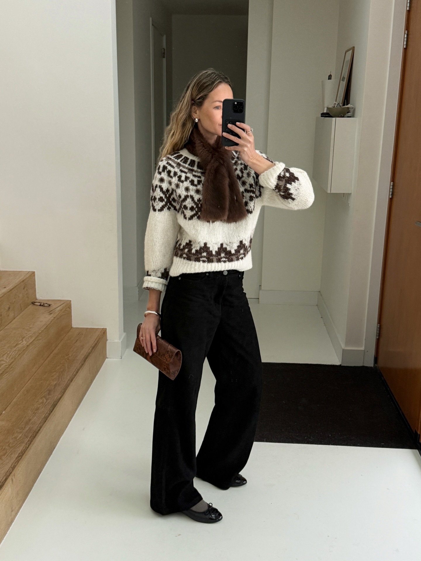 Anouk Yve in a Fair Isle sweater.