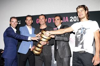 Alejandro Valverde, Vincenzo Nibali, Ivan Basso, Alberto Contador and Peter Sagan at the Giro d'Italia presentation