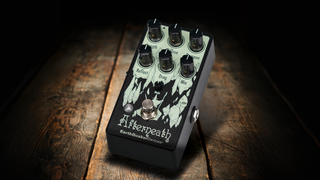 EarthQuaker Devices Afterneath pedal shot on a wooden backdrop