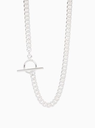 Silver chain necklace with T bar