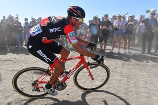 Eventual winner Greg Van Avermaet (BMC) made his way back from an early puncture to rejoin the main group midway through Paris-Roubaix