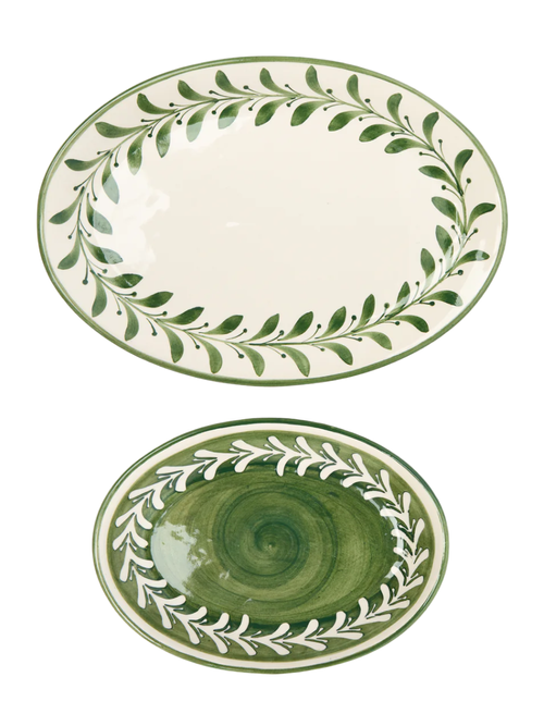 CasaLatina Helecho Hand-Painted Ceramic Serving Platters, Set of 2