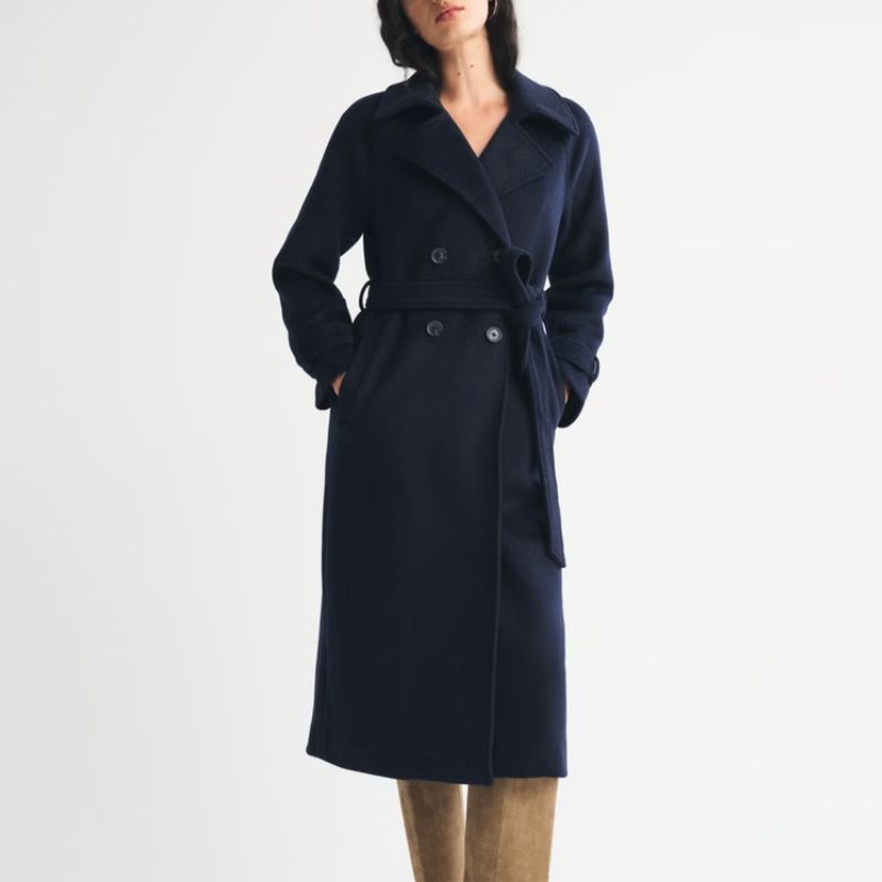 A&amp;amp;F Carrie Wool-Blend Trench Coat on model 