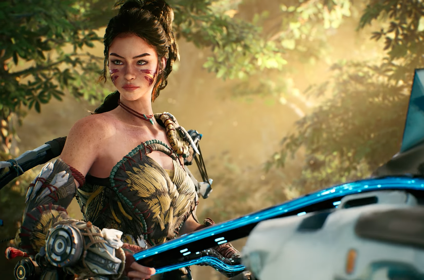 Horizon: Steel Frontiers screenshot showing a woman on the back of a robotic mount